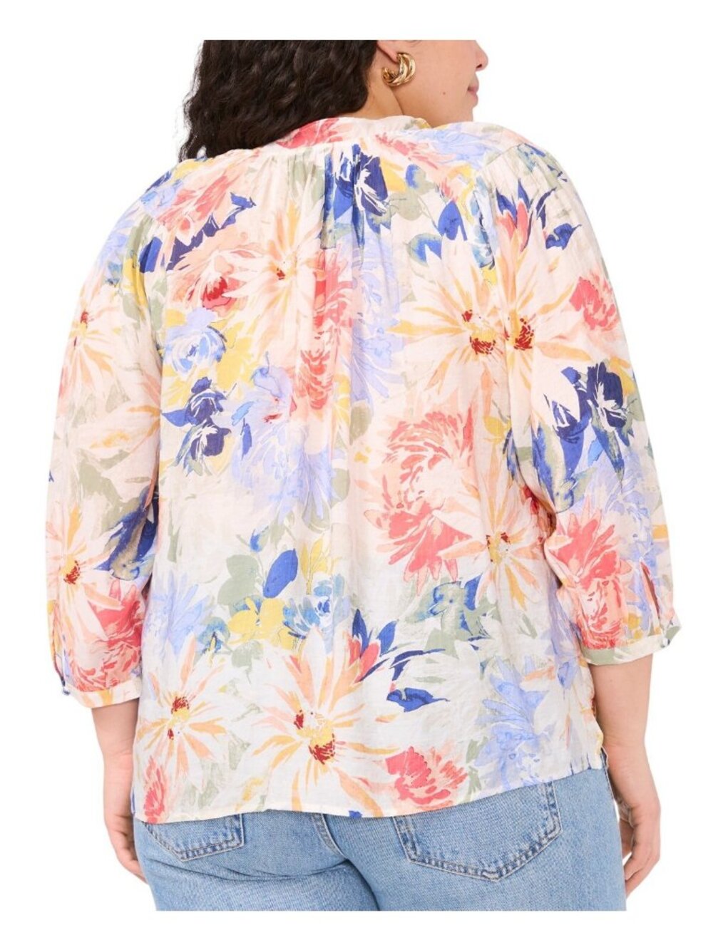 NWT Vince Camuto Long Sleeve Peasant Top Blouse 92225B027 White Multi 1X - Picture 2 of 12